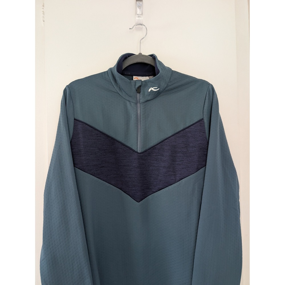 KJUS Damon Midlayer Half-Zip Mens Blue Chevron Wool Blend Golf Pullover Sz 50 M
